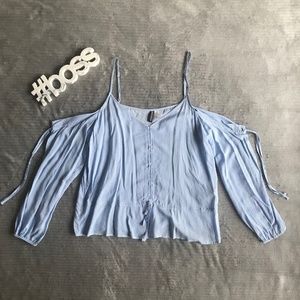 H&M Blue/White Striped Cold Shoulder Blouse